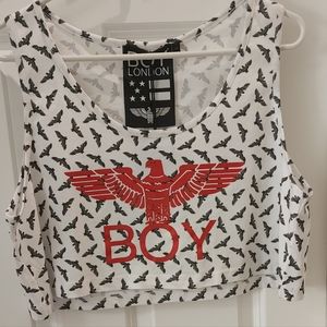 NWT Boy London sleeveless crop top size large red white blue.